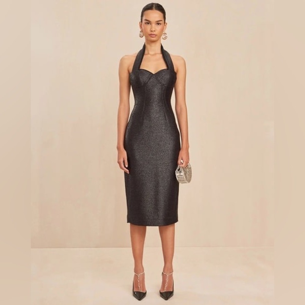 Cult Gaia Winslow Ruffle-Trim Metallic Halter Midi Dress